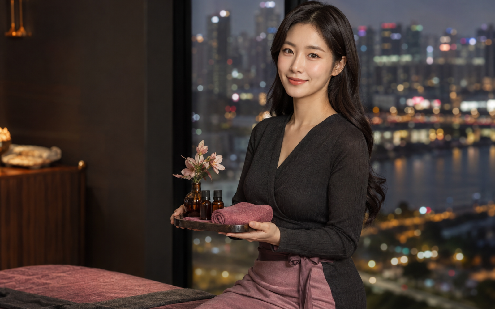 오산 갈곶 방문 홈케어를 안내하는 젊은 성인 한국 여성 관리사